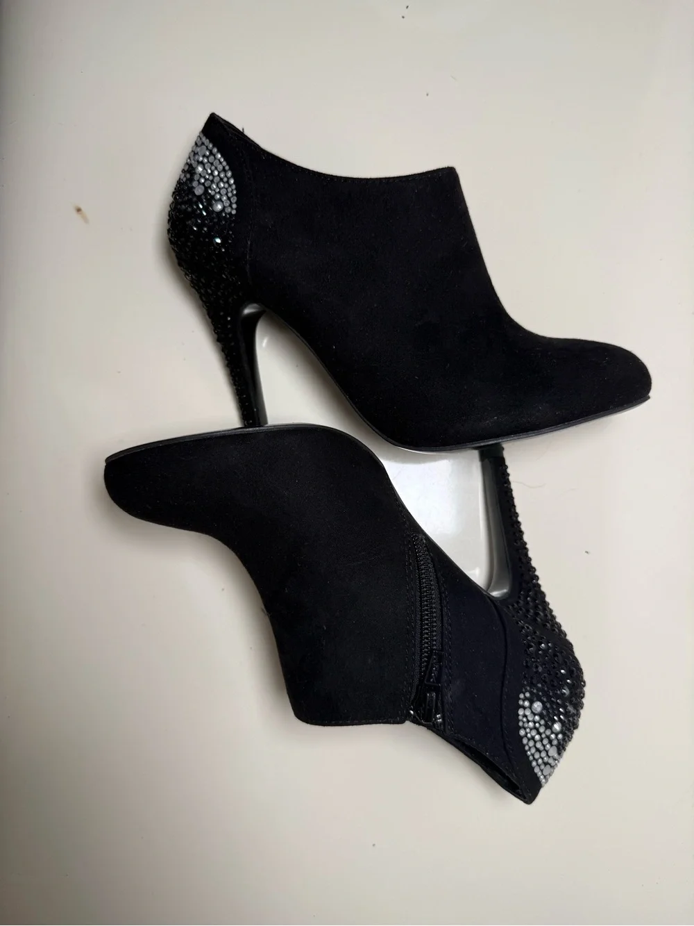 Aldo Black Suede Rhinestone Heel Ankle Booties
